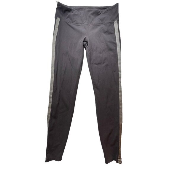 Athleta Leggings Women Brown Track Tux Tight Metro Velvet Stripe Sz LT Zip Ankle - Picture 1 of 9